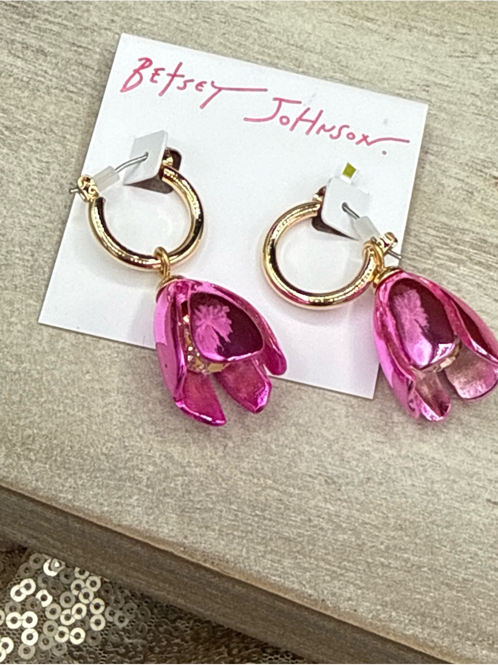 Betsey Johnson Faux Stone Garden Glam Tulip Huggie Earrings NWT